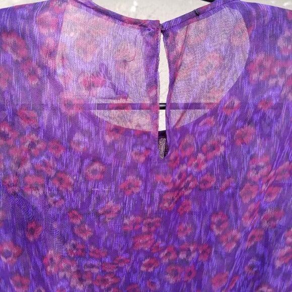 1970s Purple Sheer Leopard Print Peplum Midi Dress Long Sleeve Size 10 Vintage - Picture 7 of 9